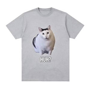เสื้อยืดคอกลมทรงปกติ ผ้าฝ้าย 100% คุณภาพเยี่ยม ลาย Huh Fat Cat สไตล์สตรีทแวร์ แขนสั้น สกรีนโลโก้ได้ สำหรับทุกเพศ - Product Image 1