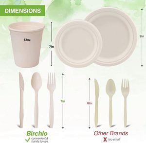 Ensemble de 10 assiettes et gobelets en papier de canne à sucre, compostables, avec revêtement UV, vaisselle de fête écologique - Product Image 2