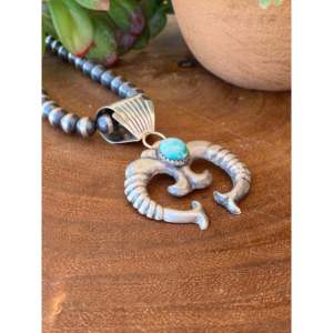 Cheryl Yazzie Sonoran Gold Turquoise & Sterling <b>Silver</b> Naja Pendant <b>Sand</b> Cast with Bezel Setting Inlay Technology - Product Image 2