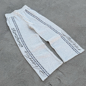 Qianjiayi Custom logo Men's Vintage Wash Jeans Raw Edge Stripes Paint Splatter Gradient <strong>Jogging</strong> Men's Casual Wide Leg Pants - Product Image 1