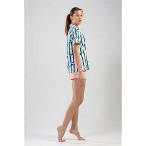 Camisa de Manga Corta para Mujer con Falda Ovalada Completamente Abotonada - Product Image 2