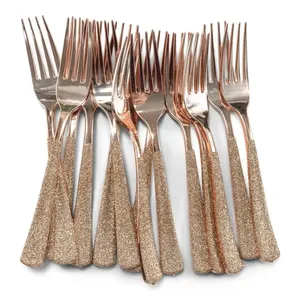 <b>Gold</b> Head <b>Cutlery</b> <b>Set</b> with Pink Glitter Handle Luxury Stainless Steel Flatware <b>Set</b> for Dining Weddings Parties and Home Use - Product Image 3