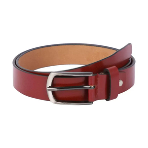 <b>Red</b> Genuine Leather Belt With Silver Rectangular Pin Buckle Formal Style Durable Cow Hide <b>Material</b> - Product Image 1