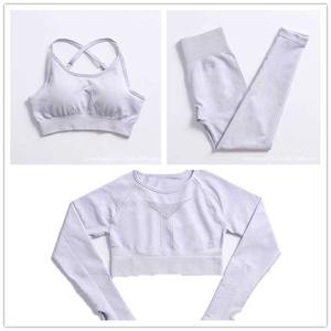 Leggings de sport haut court ensembles de fitness ensemble de yoga combinaison d'entraînement de fitness pour femmes costume de gym 3 pièces - Product Image 5