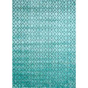 Tapis en laine et soie noué à la main bleu azalée, motif géométrique rectangulaire, pour salon, couloir, design puzzle pour adolescents - Modèle Aiws-3006 - Product Image 1