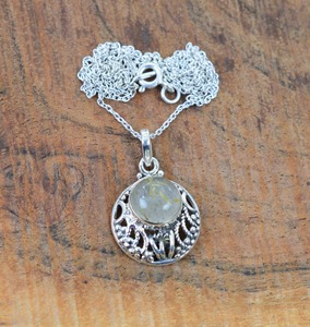 Pendentif classique bijoux pour femmes argent Boho Style bijoux 925 argent Sterling doré rutile pierre précieuse pendentif fait main cadeau - Product Image 3