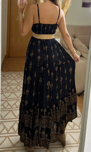 Robe Maxi Boho noire sans manches col en V robe longue brodée avec ceinture pour les femmes tenue de vacances Boho élégante - Product Image 5