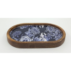 Plateau de service ovale en bois naturel avec émail décalcomanie fini pour mariage et hôtels plateau de service alimentaire fait à la main en vrac - Product Image 1