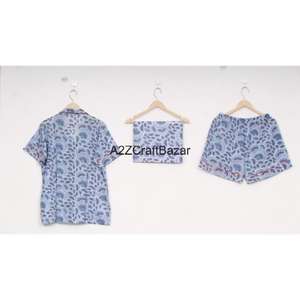 Ensemble de pyjama pour femmes à manches courtes et col en V, imprimé floral en coton 100% pur, doux pour les filles et les femmes - Product Image 4