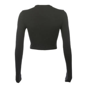 Haut court décontracté pour femme, coupe ajustée, en coton et polyester, séchage rapide, manches courtes, couleur unie, vente chaude - Product Image 4