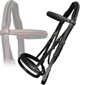 Montar a caballo ecuestre cuero genuino cuero de brida de caballo con herrajes dorados plateados con rienda negro-marrón tamaño personalizado - Product Image 4
