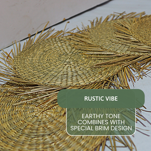 Set 4 napperons en jonc de mer en papier fait à la main napperon rond à bordure en raphia Fabrication de haute qualité - Product Image 4