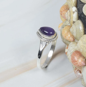 Anillo de piedras preciosas de Plata de Ley 925 hecho a mano, amatista púrpura, forma de pera, joyería clásica de moda de 18K, piedra natal cristiana de febrero - Product Image 2