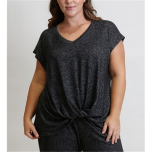 T-shirt da donna grigia comoda con colletto a fiocco, taglia XXS/XS/One Size, in maglia traspirante e leggera con rivetti a diamante e inserti in rete - Product Image 1