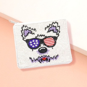 Pochette perlée Cowboy de haute qualité fabriquée à la main Western Mini porte-monnaie fermeture à glissière couleurs blanches toile accessoire de mode - Product Image 2