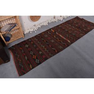 Tapis en laine turque vintage de style bohème 2.8 X 8.7ft Latex rectangle classique pour entrée couloir abstrait Patchwork Design - Product Image 2