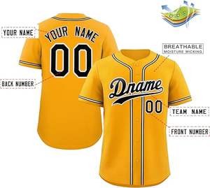 Ropa deportiva personalizada, uniformes de béisbol personalizados, camiseta con logotipo personalizado, camiseta de béisbol dorada negra en blanco - Product Image 6