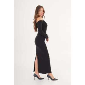Robe décontractée noire en gros avec détail taille froncée - Product Image 2