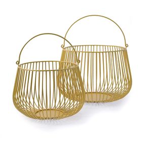 Set of Two Kitchens <b>Storage</b> Baskets With Handle Gold Plated Oval Shape Wire Baskets <b>Storage</b> Basket and Organizers for Household - Product Image 1