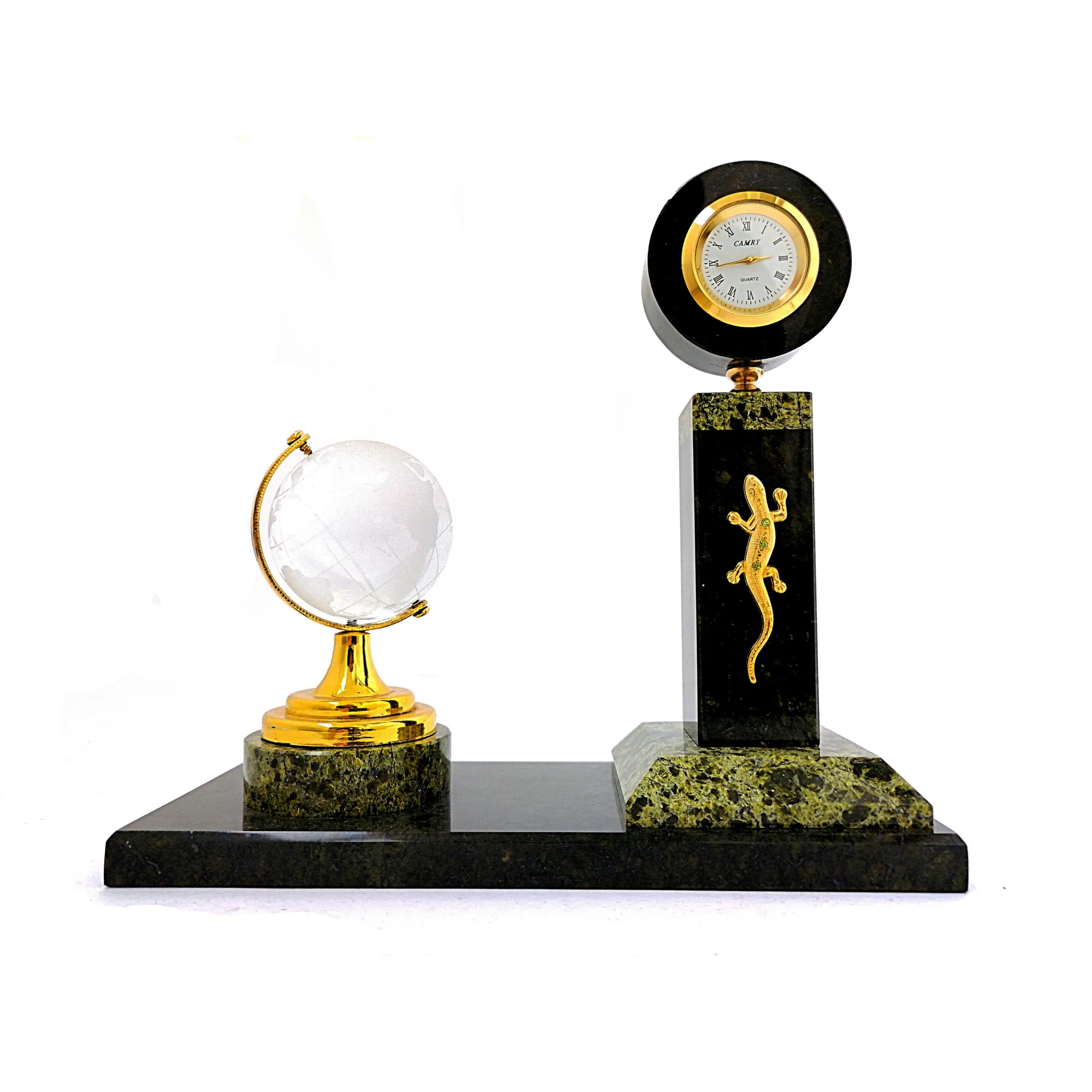 Orologio da tavolo pietra semipreziosa naturale serpentinite decorazione desktop orologio al quarzo di lusso per la casa e l'ufficio