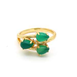 Anillo de piedras preciosas de ónix verde exquisito chapado en oro al por mayor, joyería de latón de pera multipiedra, joyería de moda para mujeres y niñas - Product Image 1