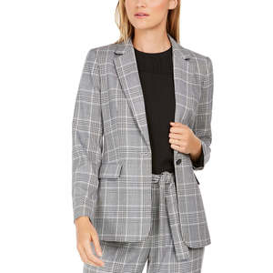 Blazer da Donna Calvin Klein a Quadri con Un Bottone, Tessuto Intrecciato con Motivo Stampato, Chiusura Doppiopetto, Taglia 10, Argento - Product Image 1