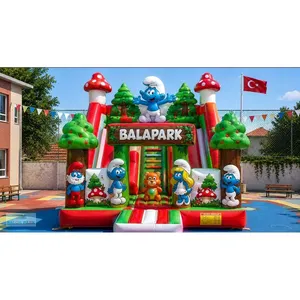Parco Giochi Gonfiabile Gigante a Tema Smurfs per Esterni con Scivolo - Product Image 3