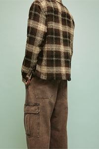 Pantalones de mezclilla marrón de algodón rígido holgados para hombre, pantalones vaqueros relajados de alta calidad, pierna redondeada, pila de tobillo, pantalones Cargo personalizados ODM y OEM - Product Image 4