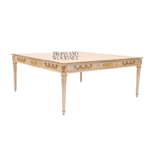 Juego de Mesa de Centro de Madera Clásica de Lujo en Color Crema con Detalles Dorados - Product Image 4