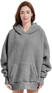 Pull épais en molleton de coton avec logo personnalisé de style de la rue pour femmes sweat uni surdimensionné sweat-shirt à capuche décontracté avec poches - Product Image 3