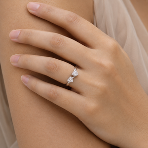 Bague de mode en acier inoxydable plaqué or rose, coupe princesse, Toi et Moi - Product Image 5