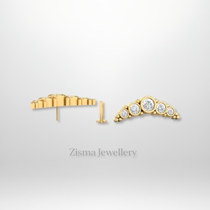 Wholesale Curved Diamond <b>Stud</b> Earrings 14K Gold Bezel Setting Certified Lab Grown Diamonds Internally Threaded Labret <b>Studs</b> - Product Image 2