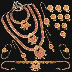 Shubham Fine Bridal <b>Jewelry</b> <b>Set</b> Pota Stone with Copper Zircon and <b>Pearl</b> Gold Plated-for Parties FBK0104 - Product Image 1