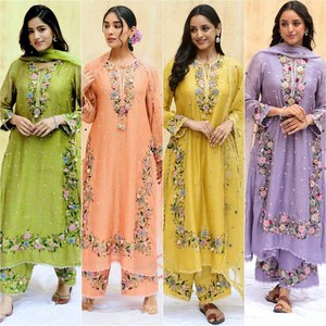 Ensemble haut et pantalon pour femmes, nouveau design, imitation georgette, broderie de sequins, travail de broderie, bordure en dentelle imitation georgette, dupatta - Product Image 6
