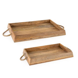 Plateau de service en bois artisanal avec finition naturelle plaqué avec poignée en corde pour ustensiles de cuisine pour la maison et le restaurant pour les boissons - Product Image 4