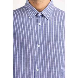 Chemises décontractées pour hommes, double boutonnage, 100 % coton, popeline rayée, teinture unie, approvisionnement ODM - Product Image 1