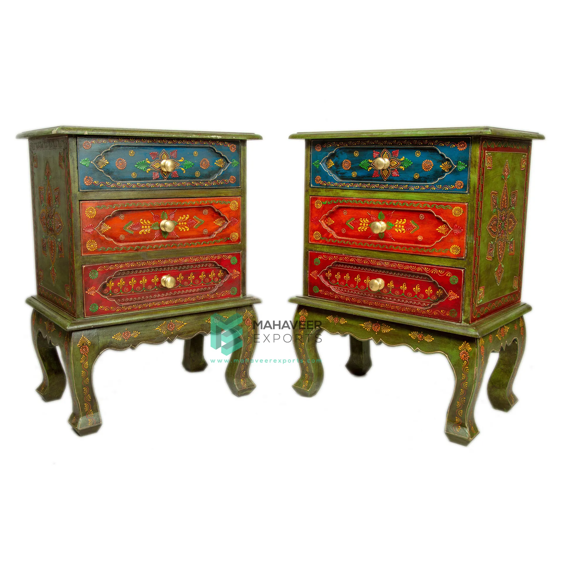 Best Quality Traditional Fine Hand Painted Wooden Three Drawer Nightstands Bedside Table for Bedroom / Living Room Furniture