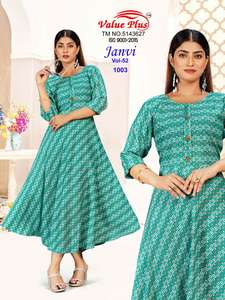 Présentation de nouvelles Kurta/Kurti de style ethnique indien pour femmes, pour un usage décontracté, en tissu rayonne et imprimé à la feuille d'aluminium, par Exports. - Product Image 5