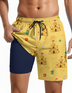 Men 2 in 1 Gym Running Board <b>Shorts</b> Solid <b>Swim</b> Compression <b>Liner</b> Recyclable Material Casual Style Mid Waist Printed Pattern - Product Image 5