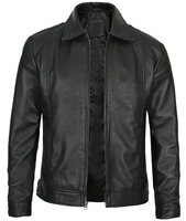 Veste bomber pour homme en cuir d'agneau véritable noir de haute qualité, respirante, imperméable, avec fermeture éclair et col roulé, pour l'hiver