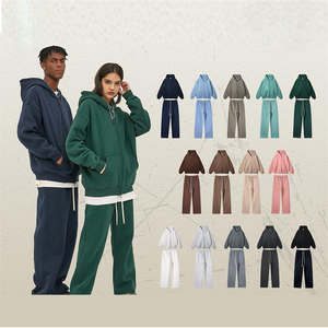 Vente en gros Survêtement Vêtements de sport vierges unisexe Sweat à capuche zippé Jogging Ensemble pantalon de survêtement évasé et sweat à capuche Logo personnalisé Survêtements - Product Image 5