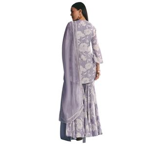 Mauve Muslin in hoa kurta sharara phù hợp với với Thêu moti cho phụ nữ Ấn Độ tiệc cưới và trang phục lễ hội - Product Image 5