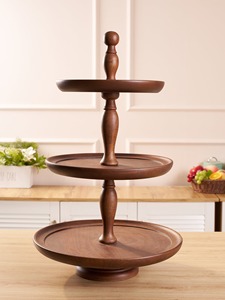 Elegante Soporte de Pastel de Madera de 3 Niveles, Hecho a Mano con Acabado en Nogal, Soporte Redondo de Lujo para Postres, Pedestal Escalonado para Decoración del Hogar - Product Image 1