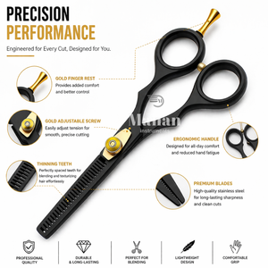 Ciseaux de coiffure professionnels noirs et dorés de 6,5 pouces pour la texture des cheveux, en acier inoxydable, outil de barbier OEM - Product Image 2
