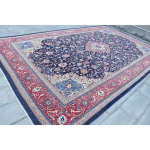Alfombra vintage extragrande de 9.5x15.8 pies (291x481 cm), alfombra turca azul con lunares - Product Image 3