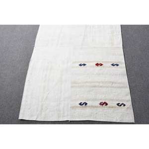 Alfombra de lana blanca moderna, 3x17,9 pies, patrón de retales de tejido plano turco, alfombra para sala de estar con respaldo de látex - Product Image 4