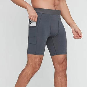 Pantalones cortos de entrenamiento para gimnasio de estilo callejero para hombre, pantalones cortos de compresión de Material duradero hechos a medida con patrón sólido - Product Image 3