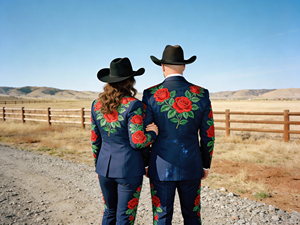 Men & Women <b>Navy</b> <b>Blue</b> Western Embroidered Suit Set Cowboy <b>Blazer</b> & Pants - Product Image 2