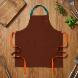 Delantal de Cocina Marrón con Lazos Naranjas, Múltiples Bolsillos, Resistente, Reutilizable, Duradero, Sin Mangas, Estilo Simple, para Uso con Productos de Limpieza - Product Image 1
