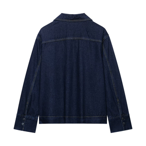 เสื้อแจ็คเก็ตยีนส์คอวีแบบสวมหัวแขนยาววินเทจของผู้หญิงเสื้อโค้ทยีนส์คอวีมีกระเป๋าแจ๊กเก็ตลำลองสำหรับผู้หญิงดีไซน์พรีเมี่ยม - Product Image 2